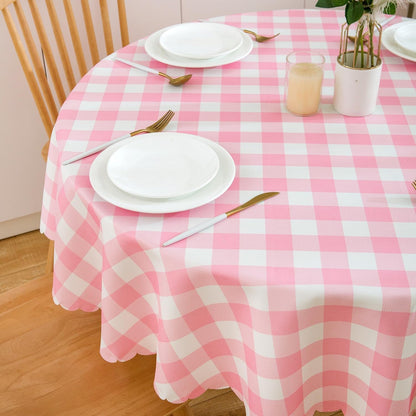 Pink Gingham round Tablecloth-Checkered Table Cloth Waterproof Kitchen & Table Linens-Polyester Buffalo Plaid Wrinkle Free Table Cover(Baby Pink 60R Inch)3