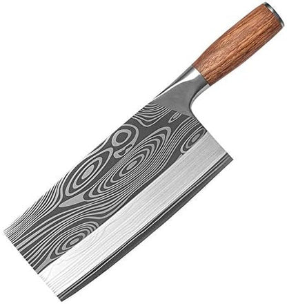 Cleaver Knife,Meat Cleaver Germany Stainless Steel Kitchen Knife Chef Slicing Meat Cleaver 4Cr13Mov Laser Damascus Pattern Knives Cooking Tools (Color : Slicing Knife)1