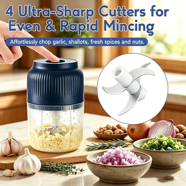 Electric Garlic Chopper, 2026 New Mini Food Processor & Food Chopper for Kitchen, Portable Cordless Garlic Mincer, Onion, Ginger, Chili(350Ml Blue)4