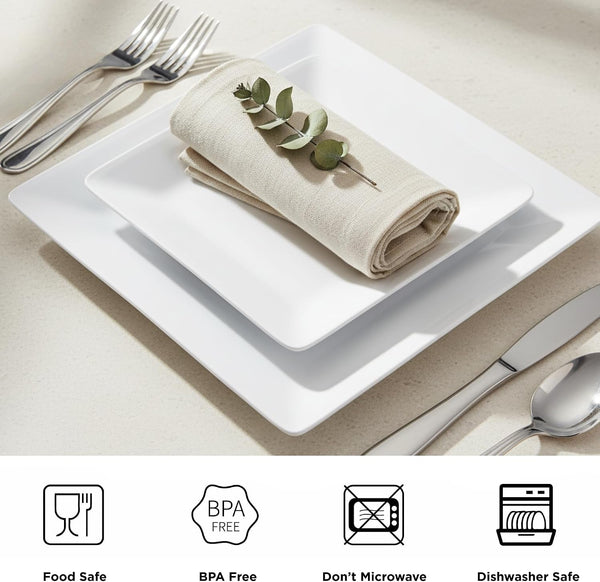 12-Piece Melamine Dinnerware Sets, Square, Service for 4, White2