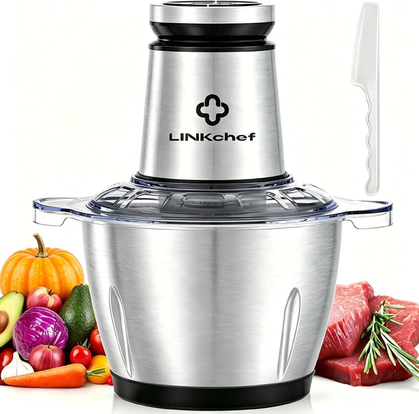Food Processor, 10 Cup Electric Food Chopper, 600W Meat Grinder | Sharp Stainless Steel Blades Chop Meat, Vegetables, Onions and Baby Food, Stainless Steel Bowl, Compact and Easy to Clean1