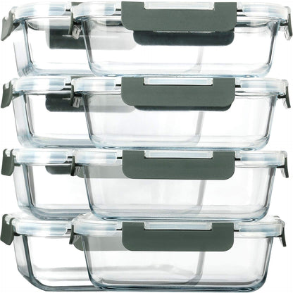 8 Pack,30 Oz Glass Food Storage Containers with Lids, Gray1
