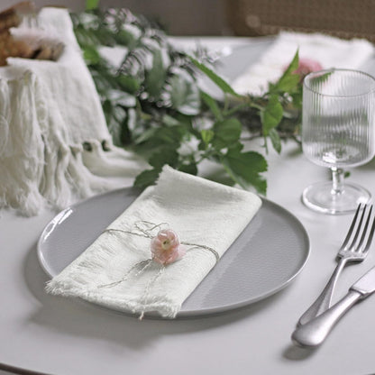 Handmade Cloth Napkins 100% Cotton Napkins with Fringe，Delicate Handmade Cloth Napkins for Dinners, Parties, Weddings and More，18 X 18 Inch Set of 4 - White5
