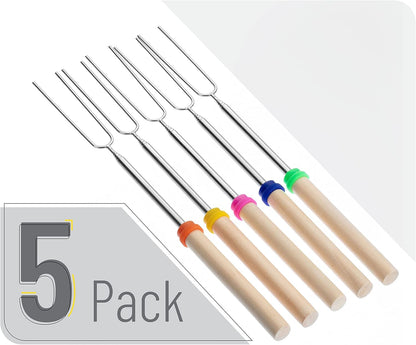 '- Marshmallow Roasting Sticks, 32”, 5 Pack, Dark Brown | Wooden Handle, Extendable Stainless Steel Smores Sticks for Fire Pit, Smores Skewers, Campfire Cooking Equipment2