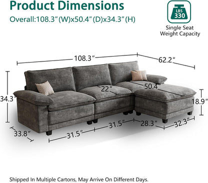 108" Modular Sectional Couch, L Shaped Cloud Sofa for Living Room2