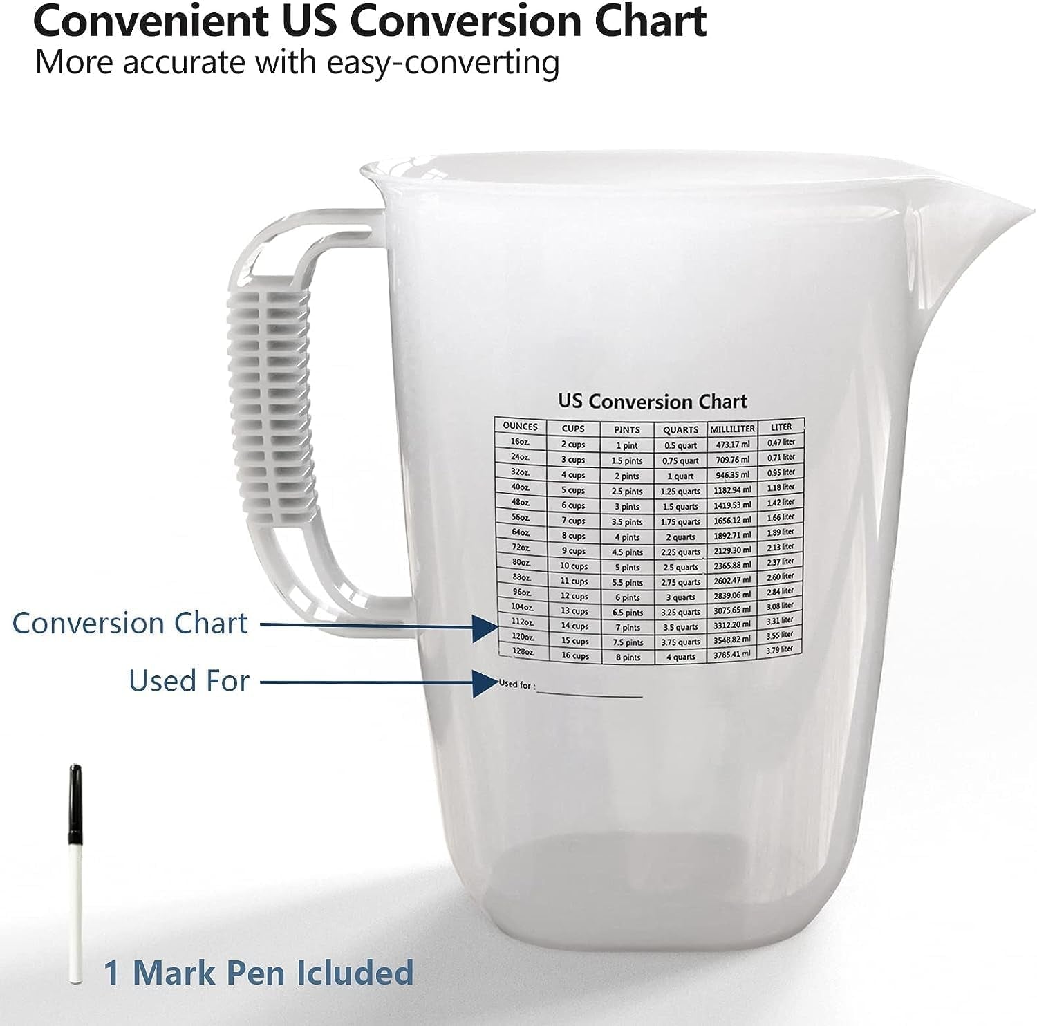 1-gallon-measuring-pitcher-convenient-conversion-chart-134oz-extra-large-plastic-measuring-cup-strong-food-grade-material-graduated-mixing-pitcher-great-for-lawn-pool-chemicals-motor-oil-and-fluids