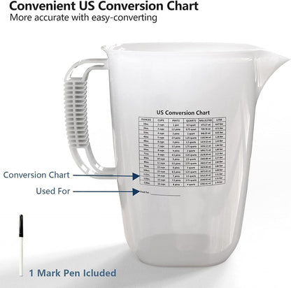1 Gallon Measuring Pitcher-Convenient Conversion Chart,134Oz Extra Large Plastic Measuring Cup-Strong Food Grade Material,Graduated Mixing Pitcher Great for Lawn,Pool Chemicals, Motor Oil and Fluids3