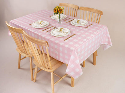 3 Packs Pink Gingham Tablecloth Pink and White Checkered Tablecloths 54 X 108 Inches Disposable Plastic Gingham Tablecovers Waterproof Rectangle Picnic Table Covers for Birthday Party Supplies6