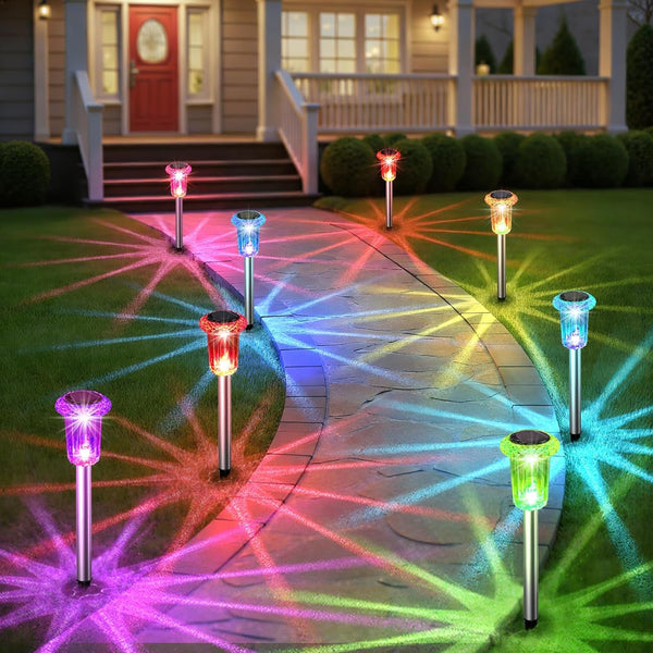 Solar Outdoor Lights, 10 Pack Solar Pathway Lights Outdoor Waterproof, Stainless Steel Stake Lighting for Garden Yard Path Walkway Driveway Patio Lawn outside Decor,Color Changing1