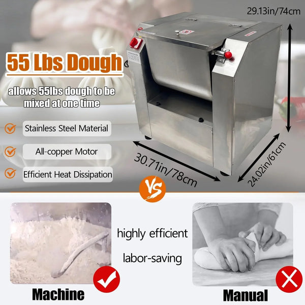 Commercial Dough Mixer All Stainless Steel Pizza Dough Mixer 110V Dough Blender Kneading Machine with 25 KG Kneading Capacity and 90 Degree Tilt for Schools Bakeries Restaurants Pizzerias4