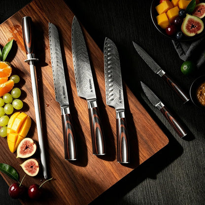6 Piece Japanese Kitchen Knife Set, VG10 Core Damascus Knives | Professional Chef Knife Set, Ultra Sharp 67-Layer Forged Steel, 15° Edge, Ergonomic Pakkawood Handles and Gift Box9
