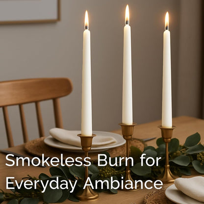 Unscented Taper Candles — 7 Hour Burn Time, Candle Stick Candles for Weddings, Holidays, Home Décor & Special Events, Pack of 10, White, 10"4