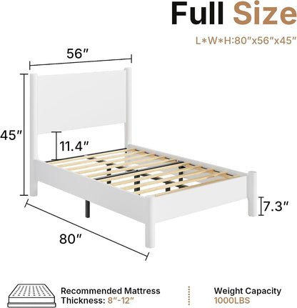 Full Size Platform Bed Frame with Wood Headboard, White2