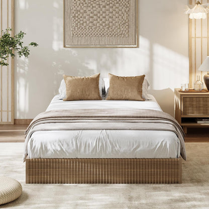 Twin Bed Frame, Wood Platform Bed with Fluted Design3