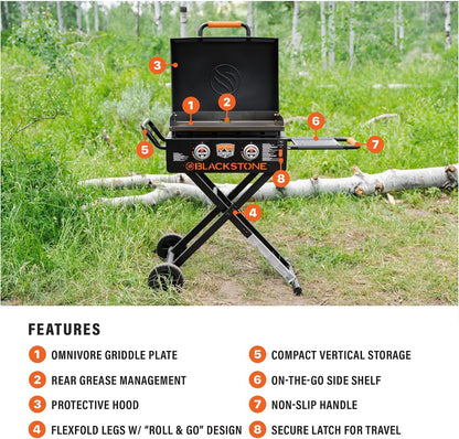 Blackstone 2350 OTG 22" Omnivore Griddle with Hood, Black | Flexfold Legs, Portable2