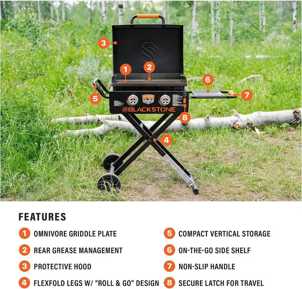 Blackstone 2350 OTG 22" Omnivore Griddle with Hood, Black | Flexfold Legs, Portable2