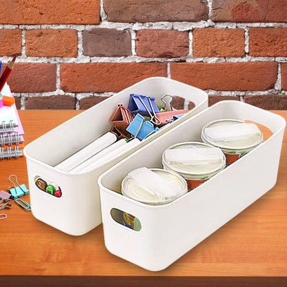 3 Pack White Storage Bin, 10" Long Bathroom Organizing Bins, Plastic Organizer Bins with Handles for Vanity, Pantry, Shelves6