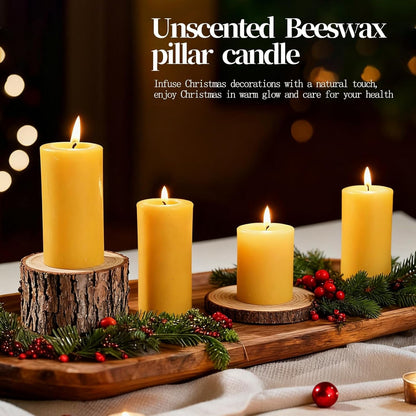 2 Pack Beeswax Pillar Candles,Non-Toxic 2X4 Inch Candle,35 Hour,Yellow6