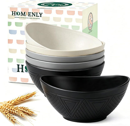 Wheat Straw Bowls 26 OZ Serving Bowls Oval Serving Dishes for Salad, Dinner, Cereal, Snack, Prep, Dessert Bowls Set Unbreakable Camping Bowls Microwave & Dishwasher Safe (6 PCS Grey Stone)1