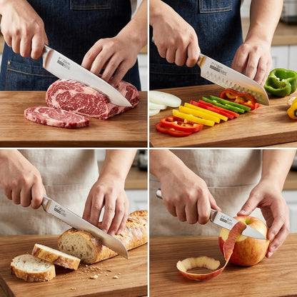 5-Piece Seamless Stainless Steel Knife Set (No Block Included) | Heavy Duty One Piece Design, Full Metal Handle, Professional Kitchen Knives, for Culinary Students, Rv Use, Easy Cleaning8