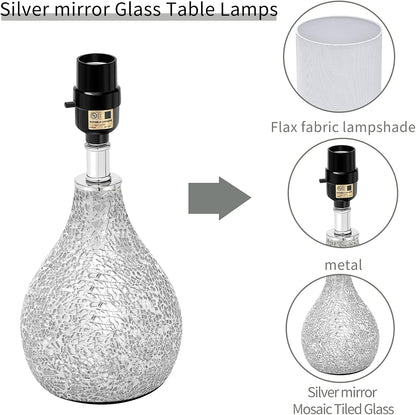 Modern Table Lamps Set of 2, Mirror Silver Gourd Design Mosaic Tiled Glass 17.5" Bedside Lamp, for Bedroom Living Room and Office Desk Nightstand Table Lamp4