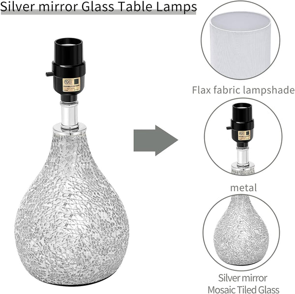 Modern Table Lamps Set of 2, Mirror Silver Gourd Design Mosaic Tiled Glass 17.5" Bedside Lamp, for Bedroom Living Room and Office Desk Nightstand Table Lamp4