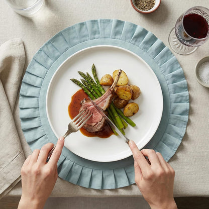 4 Pcs 100% Cotton Ruffled round Placemats, 14.5 Inch Washable Table Mats7