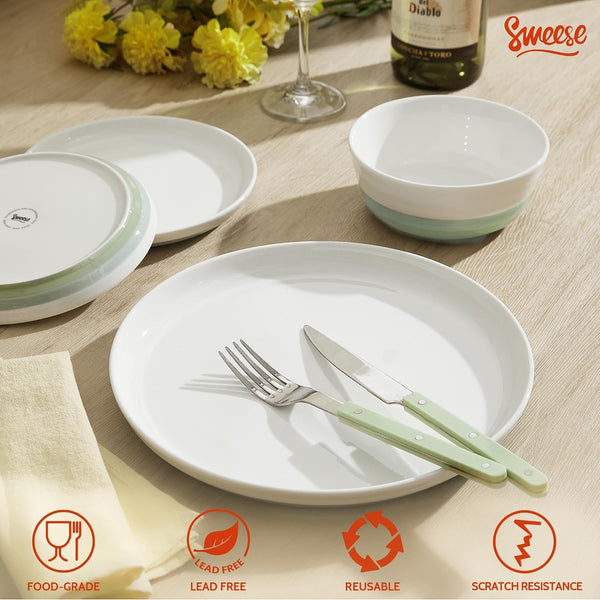 Plates and Bowls Sets,18 Pieces Modern Porcelain Dinnerware Set for 6 Handcrafted Uniqe Dinner Set Ceramic Dishware Dishes Microwave and Dishwasher Safe, Blue & Green9