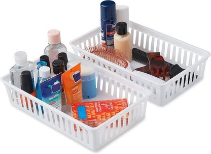 Plastic Bin Baskets for Organizing, White Storage Tray, Rectangle 9 X 6 X 2 - Pack of 4 - Made in USA3