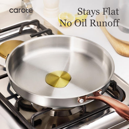 7-Piece Tri-Ply Stainless Steel Frying Pan Set, Skillet Set 8"/10"/12", Induction Compatible, Oven & Dishwasher Safe, Gold Handle6
