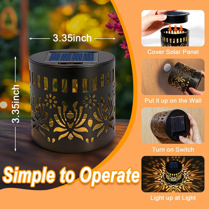 2 Pack Solar Fence Lights, Metal Flower Pattern Solar Powered Wall Lights+2