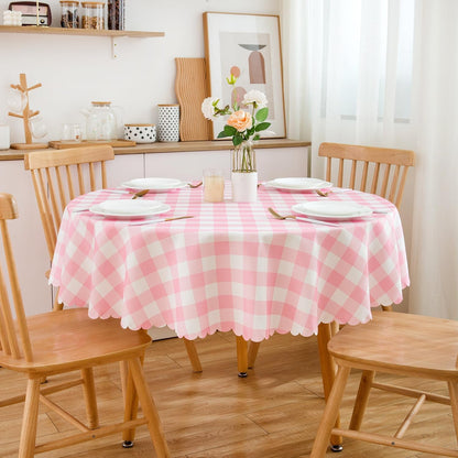 Pink Gingham round Tablecloth-Checkered Table Cloth Waterproof Kitchen & Table Linens-Polyester Buffalo Plaid Wrinkle Free Table Cover(Baby Pink 60R Inch)5