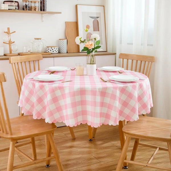 Pink Gingham round Tablecloth-Checkered Table Cloth Waterproof Kitchen & Table Linens-Polyester Buffalo Plaid Wrinkle Free Table Cover(Baby Pink 60R Inch)5