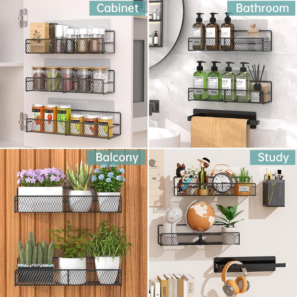 Spice Rack Wall Mounted 6 Pack: 100% Metal & Strong Adhesive Spice Organization for Kitchen Cabinet/Pantry Door, No Drill Hanging Seasoning Organizer with Paper Towel Holder, Utensil Caddy7
