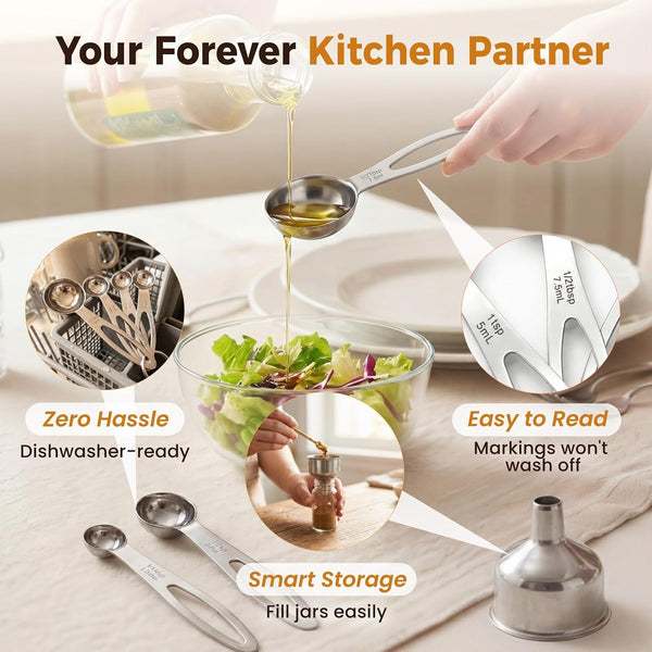 13PCS Stainless Steel Measuring Cups and Spoons Set with Funnel, Stackable Metal Measuring Cup and Spoon Set for Baking Cooking, Dishwasher Safe Kitchen Tools with for Dry & Liquid Ingredients4