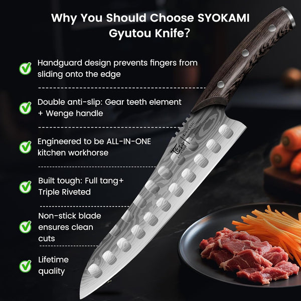 Gyutou Chef Knife, 9.5 Inch Japanese Style Kitchen Knife6