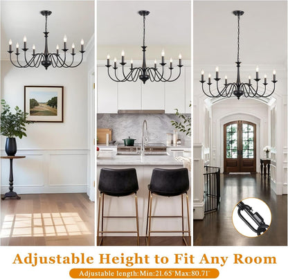 35" Farmhouse Chandelier, 8-Light Matte Black Classic Iron Candle Pendant Lighting, Adjustable Chain Ceiling Light Fixture for Sloped Ceiling, Dining Room, Kitchen Island & Foyer2