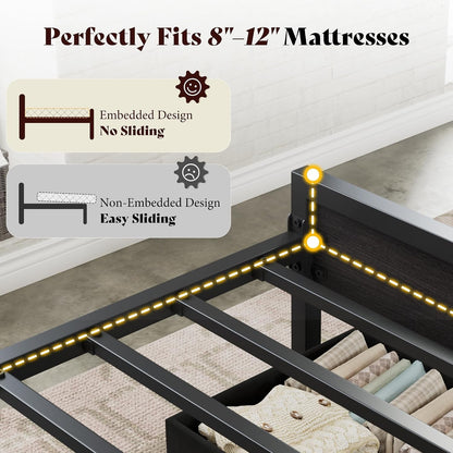 Full Bed Frame with LED Lights & 2-Tier Storage Headboard8