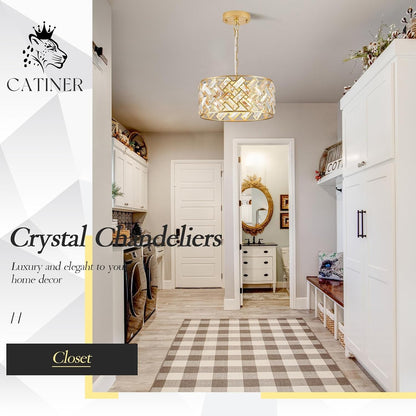 12" Gold Crystal Chandelier, Modern 4-Light Ceiling Light9