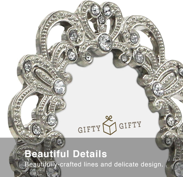 Vintage Silver Mini Frame Set/Set of 2 / 2X3 in | for Tabletop Display | Perfect for Home Decor, Xmas, Wedding, Graduation, or Milestone Photos W/Gift Box6