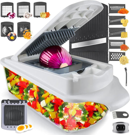 Vegetable Chopper Slicer Onion Dicer, Multi 22-In-1 Veggie Mandoline Food Cutter for Tomato Fruit with Lemon Squeezer, E-Recipe, 11 Blades, Egg Separator & Slicer, Container1