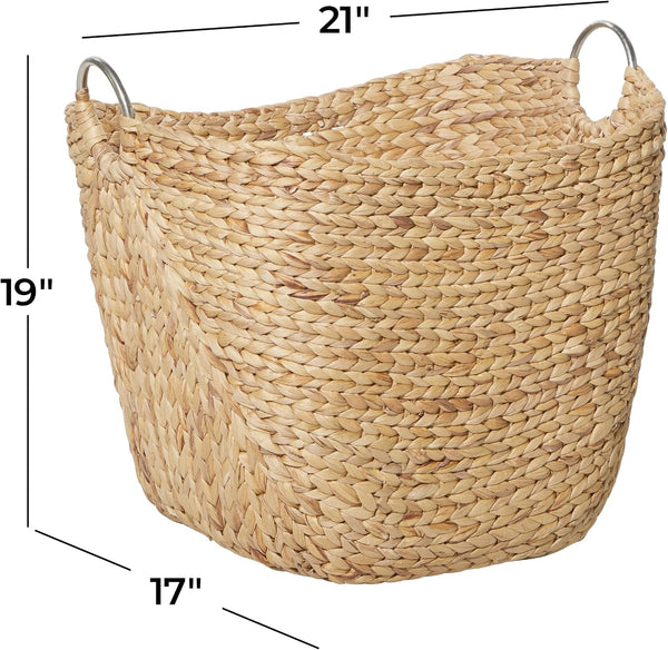 Deco 79 Seagrass Handmade Decorative and Functional Storage Basket Large Woven Basket Organizer with Ring Metal Handles, Basket for Storage 21" X 17" X 19", Brown6