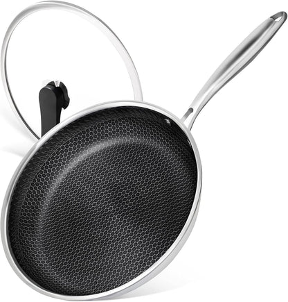 12 Inch Stainless Steel Frying Pan with Lid, Nonstick with Honeycomb Coating, Triply Skillet - Induction Compatible1