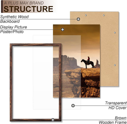 8X12 Picture Frame Set of 2 Brown Light Weight Tabletop and Wall Mount3