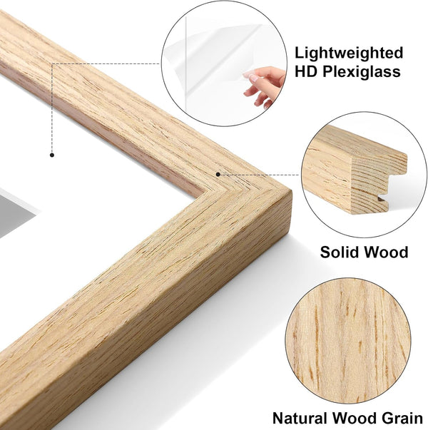 Solid Wood 8X10 Picture Frame with Mat, Natural, 4 Pack8