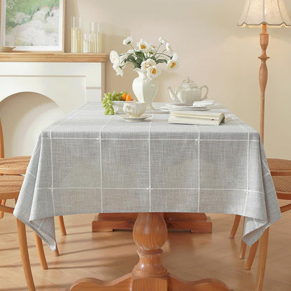 Linen Table Cloth Rectangle Tables 53X70 Inch Plaid Gray Tablecloth2