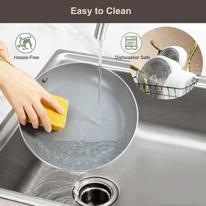 Ceramic Cookware Set,Healthy,Non Toxic,Pots and Pans Set Non Stick,14-Pcs Kitchen Induction Cooking Sets, Nonstick Pot and Pan Set with Silicione Utensils,Pfos/Pfoa Free,Cream and Gold4