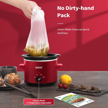 Small Slow Cooker, 2 Quart, Free Liners Included for Easy Clean-Up, Upgraded Ceramic Pot, Adjustable Temp, Nutrient Loss Reduction, Stainless Steel, Red, Round7