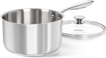 Tri-Ply Stainless Steel 4 Qt Saucepan with Glass Lid, 4 Quart Pot with No Coating, Even Heating, for All Cooktops & Induction Compatible - Silver1