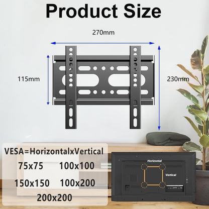 Fixed TV Wall Mount for 14-42" Flat Screen Tvs, Small Wall Mount TV Bracket Fit 19 24 28 32 35 39 40 Inch, VESA up to 200X200Mm 55Lbs Max Load, Easy Install Low Profile Monitor Mount Bracket3